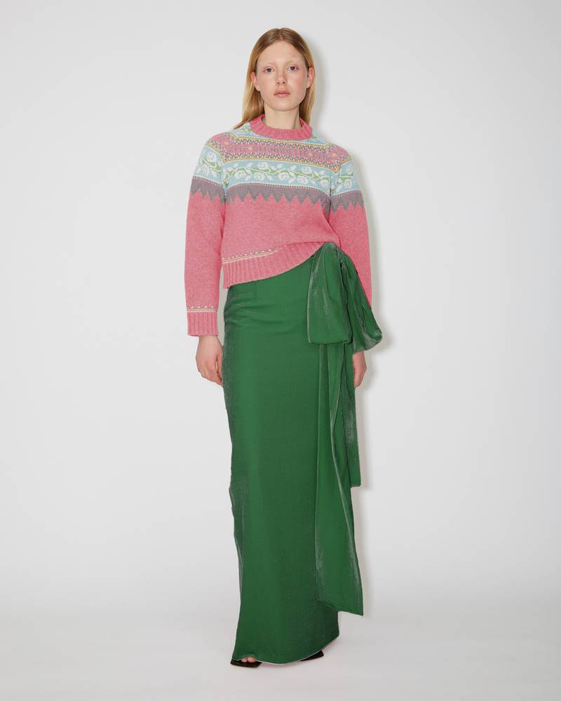 Bernadette Antwerp Bernard skirt velvet big bow on side pencil skirt in emerald green. 