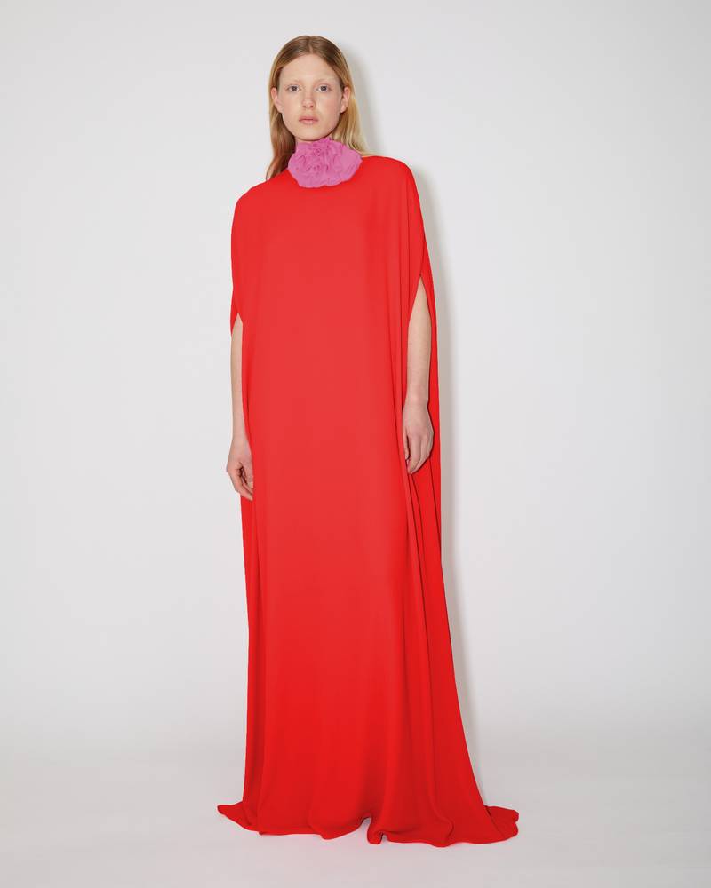 Bernadette Antwerp dress Eleonore in red is cut from soft fabric and is floor-length
