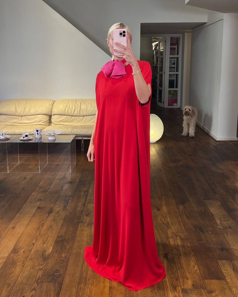 Bernadette Antwerp dress Eleonore in red is cut from soft fabric and is floor-length