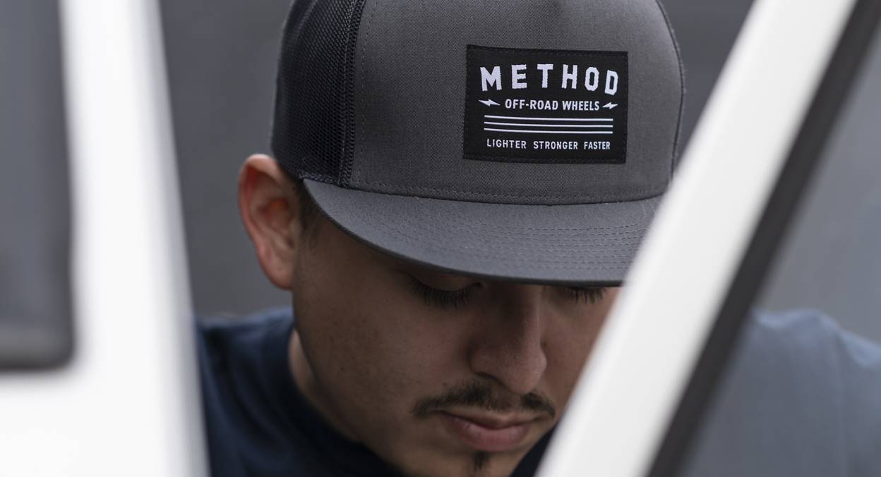 Method Bolted Flatbill Trucker Hat, Snapback