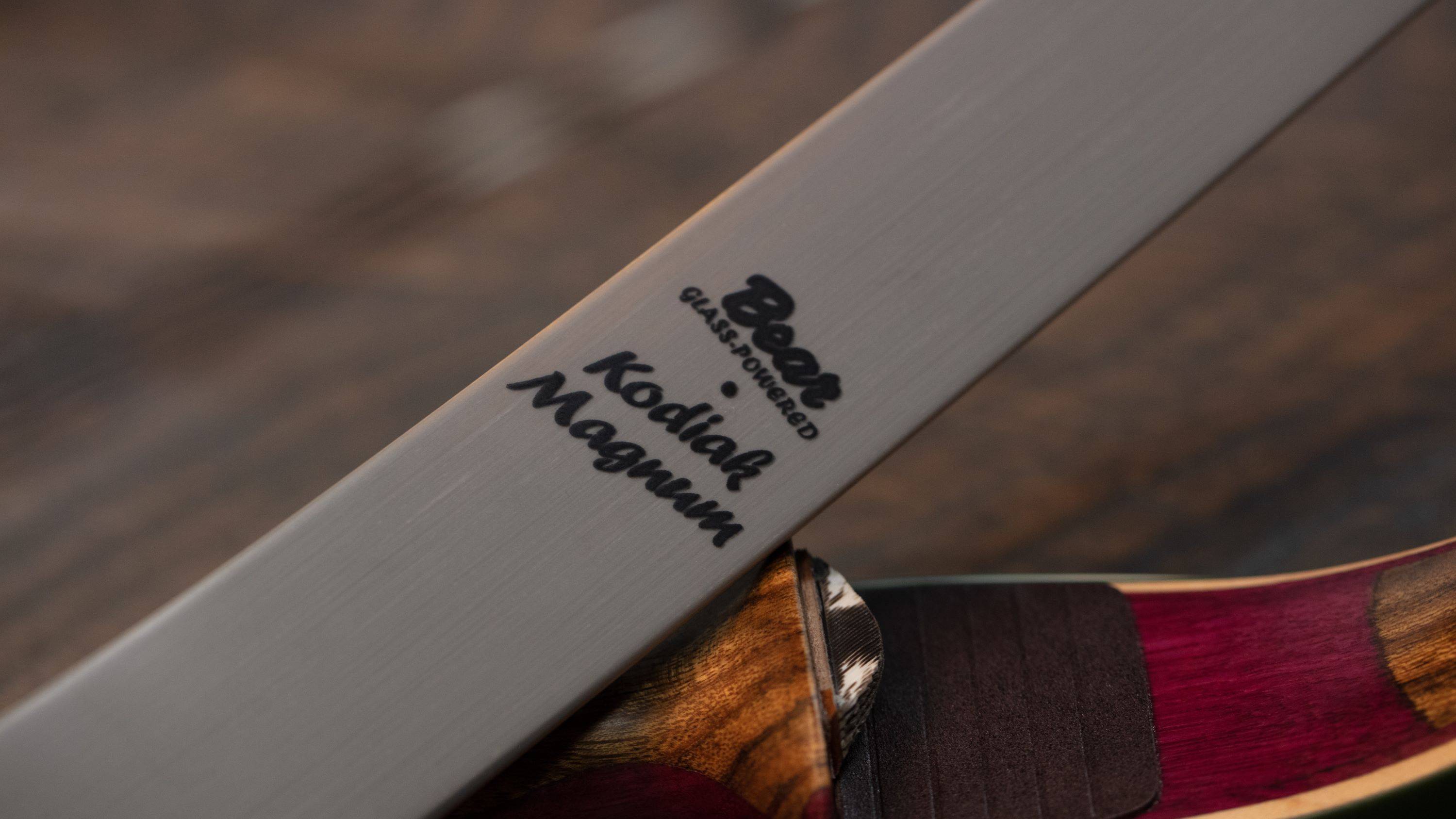 Close up of the Bear Archery Kodiak Magnum recurve bow limb