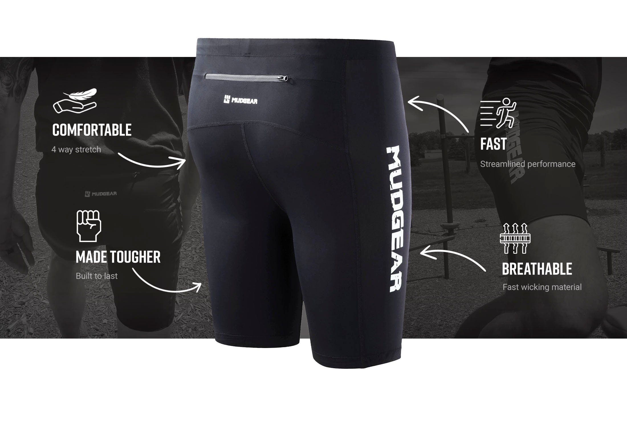 Mens Exercise Short with High Performance Compression Made in the USA