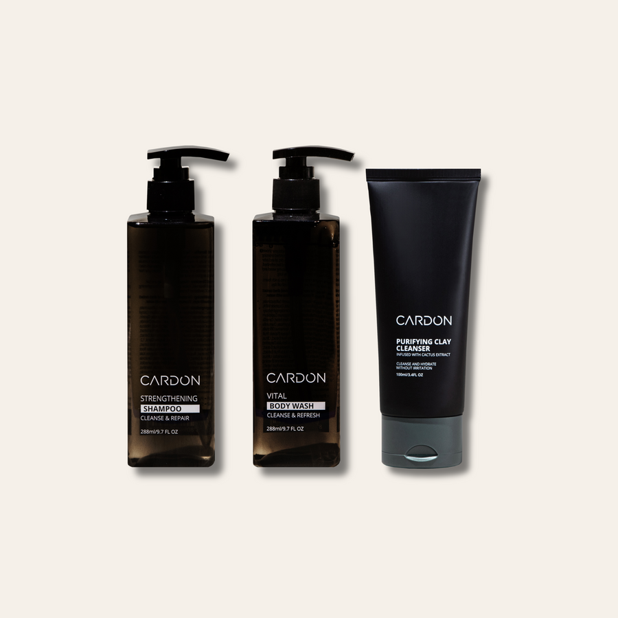 Cardon Skincare and Haircare presents the Cleanse + Refresh Set promotes thicker, stronger hair and acne-free skin for the ultimate shower routine.