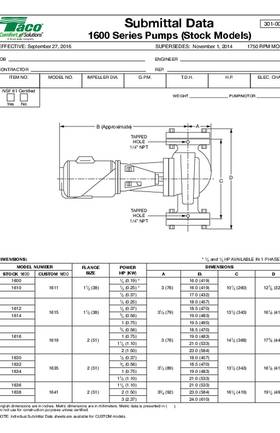 Taco 1600 Series Stock Models Submittal