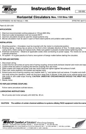 Taco 110-120 Circulator Instructions