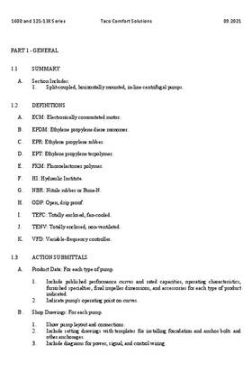 Taco 121-138 & 1600 Series Pumps Specs
