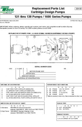 Taco 121-138 & 1600 Series Pumps Parts