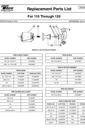 Taco 110-120 Circulator Parts