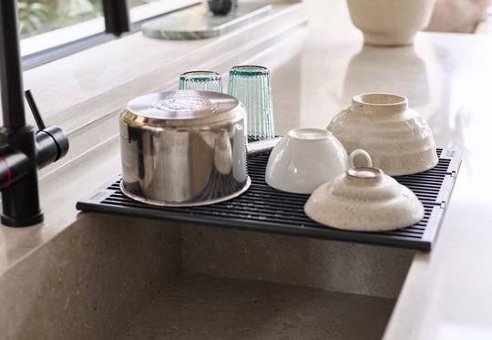 Platform Folding Gray Sink Drainer - Adjustable Over-Sink Drying Rack, Non-Slip Feet, Space Saving