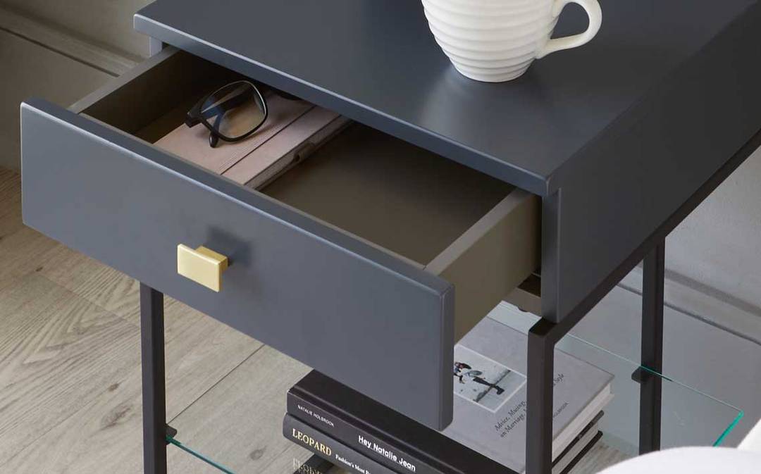 Odele Oak Veneer Dark Grey Bedside Table by