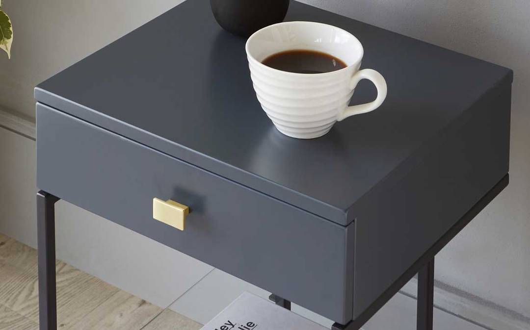 Odele Oak Veneer Dark Grey Bedside Table by