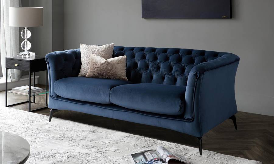 Dax 2 to 3 Seater Navy Velvet Chesterfield Sofa by Danetti