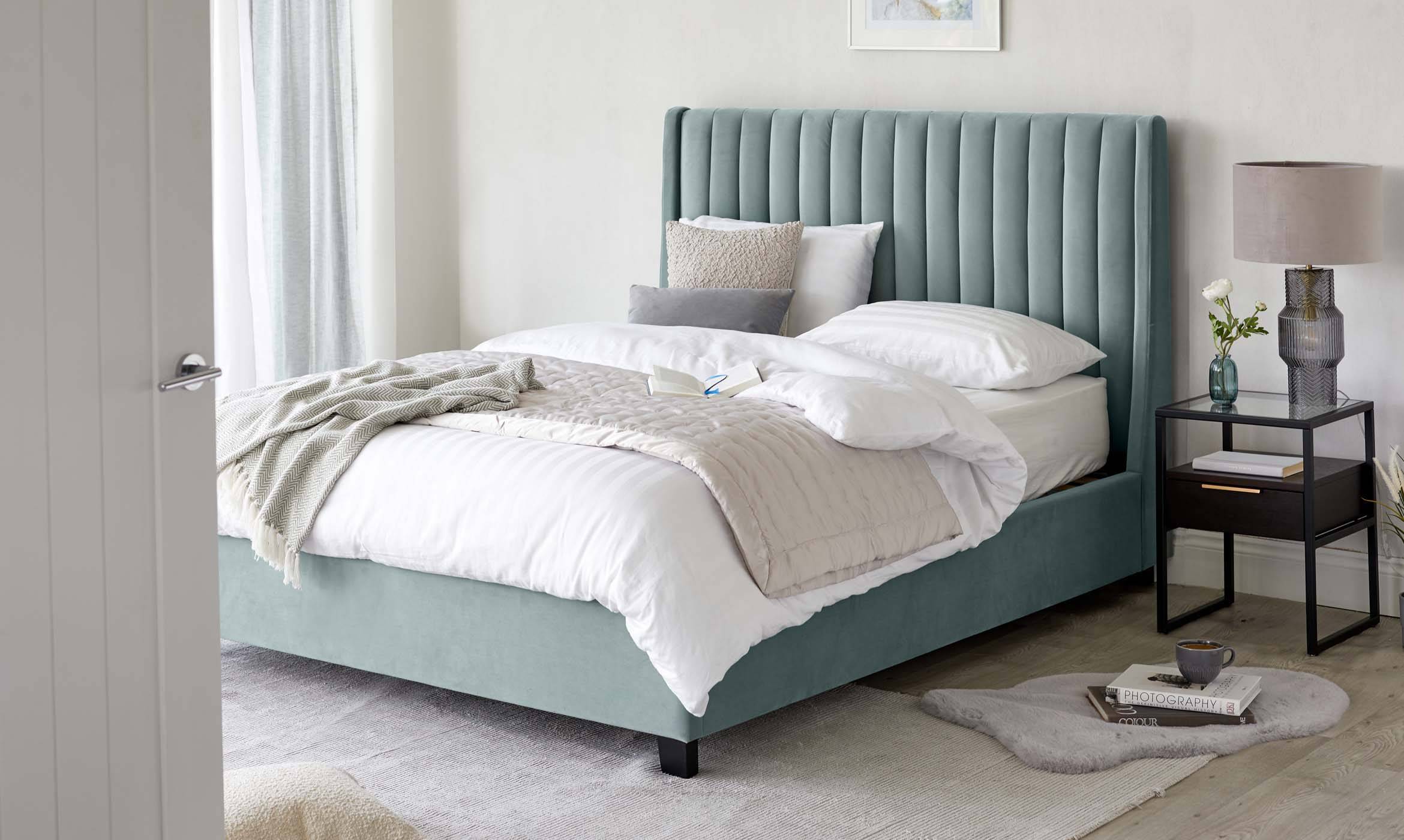Amalfi Sage Green Velvet Super King Bed With Storage by Danetti