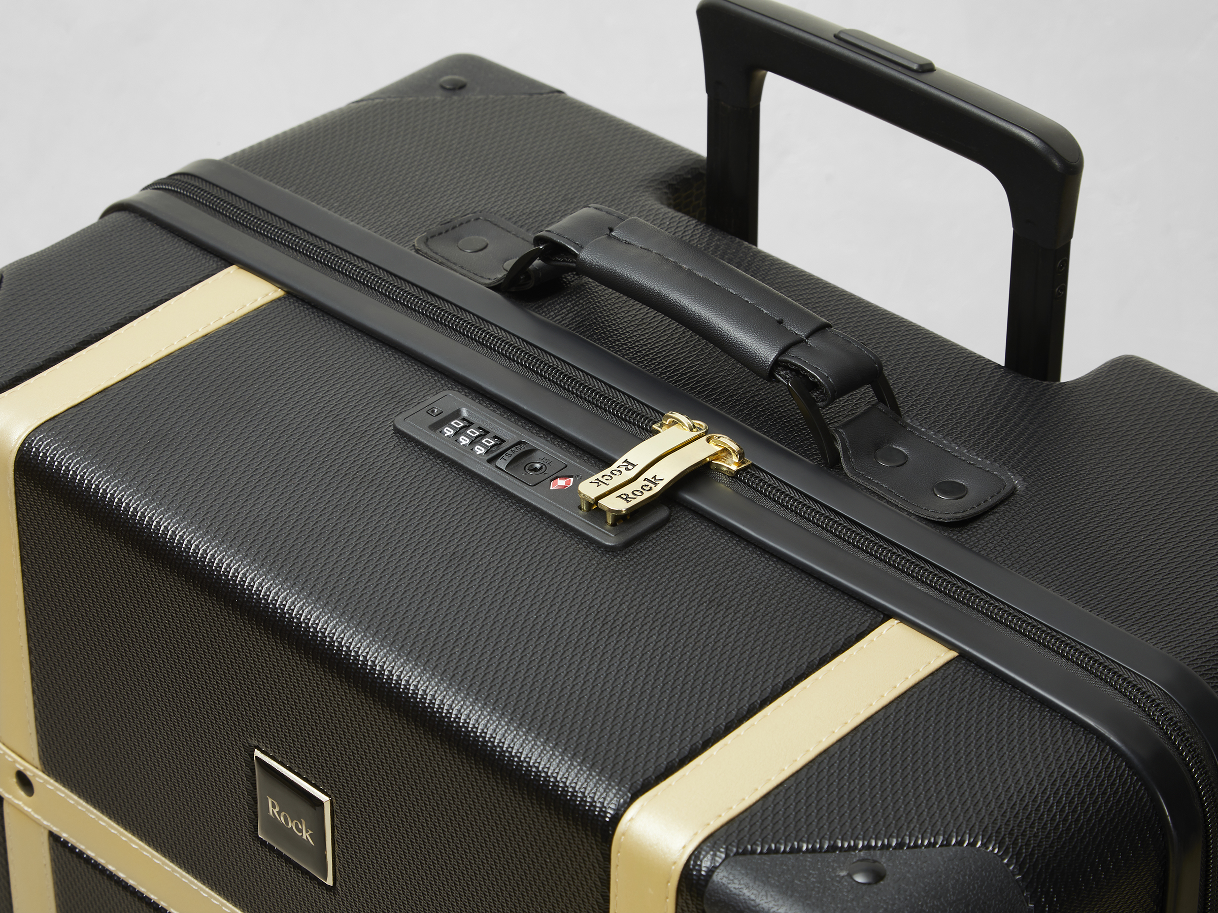 Vintage Medium Suitcase Black Gold Rock Luggage