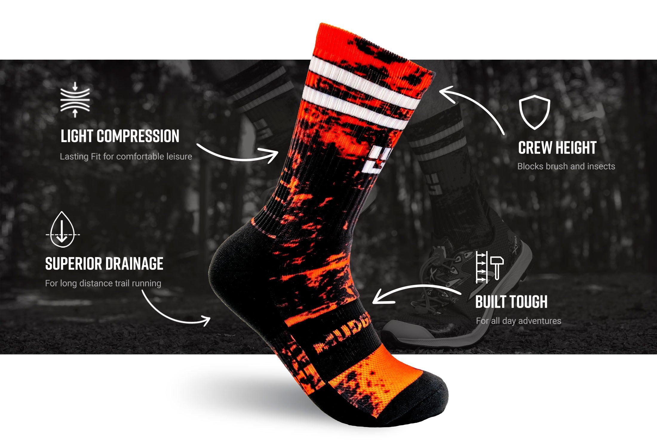 Infographic of MudGear Custom VJ XTRM Sock (1 Pair)