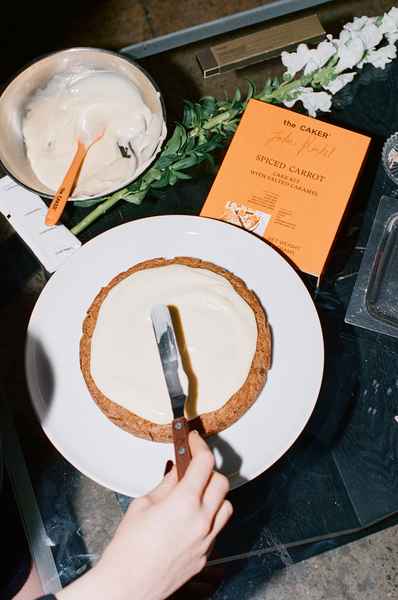 Spiced Carrot Cake Kit with Salted CaramelEditorial Image of person making cake