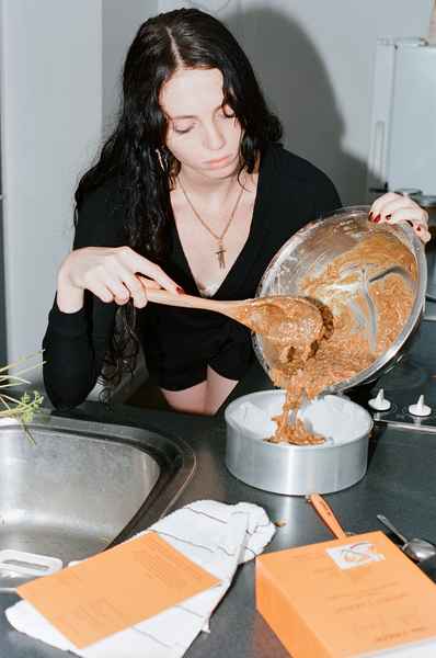 Spiced Carrot Cake Kit with Salted CaramelEditorial Image of person making cake