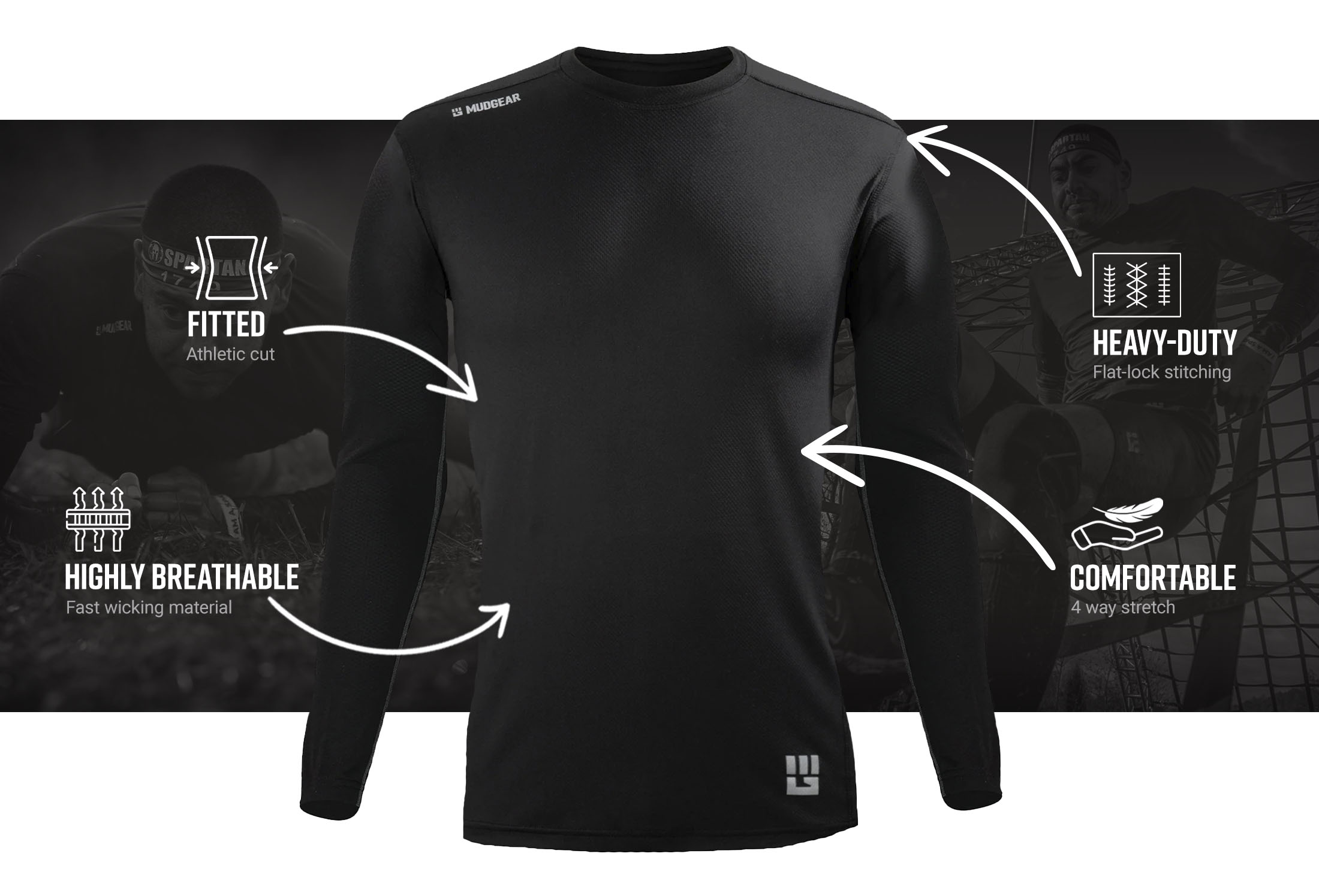 Infographic of Men's Fitted Performance Shirt VX - Long Sleeve (Black)