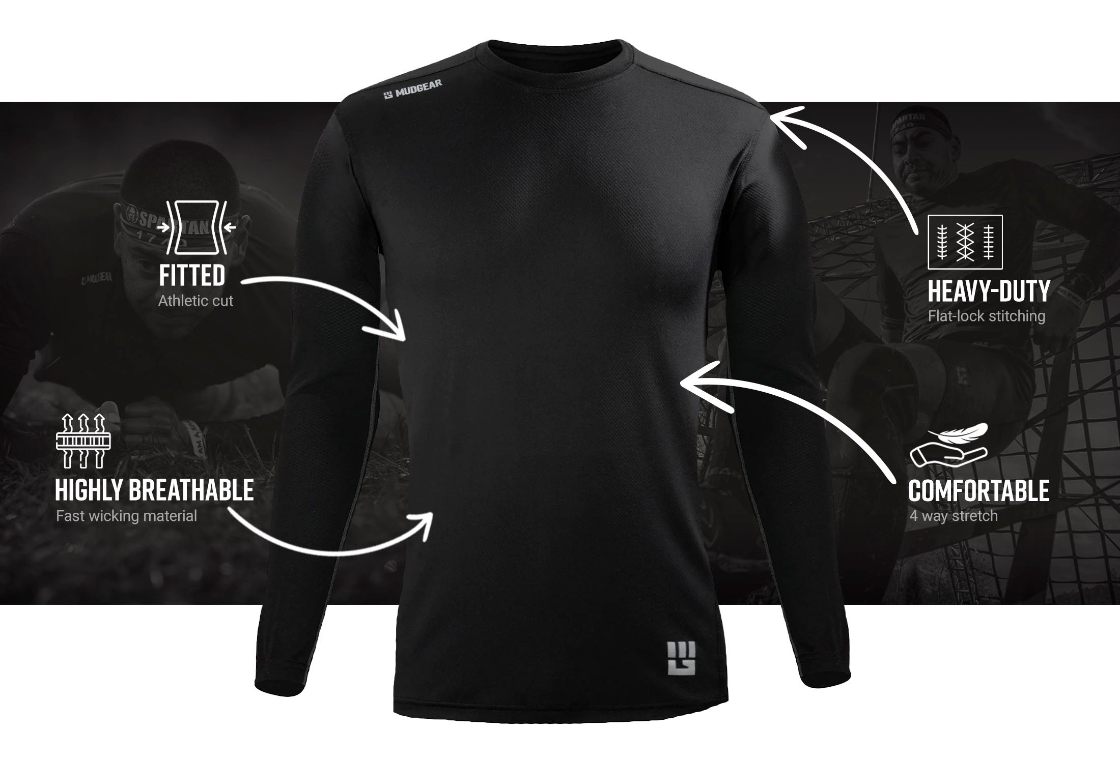 Infographic of Men's Fitted Performance Shirt VX - Long Sleeve (Black)
