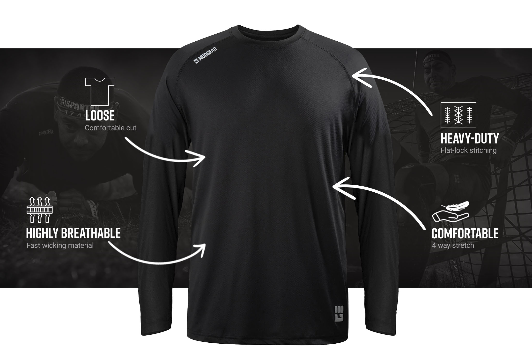 Infographic of Men's Loose Fit Performance Shirt VX - Long Sleeve (Black)