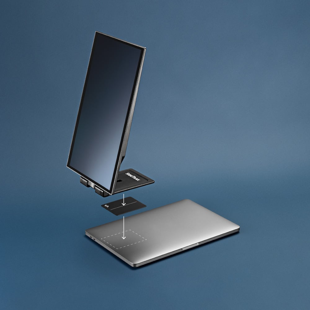 Swivel Pro portable attachable monitor attaching to the back of a laptop