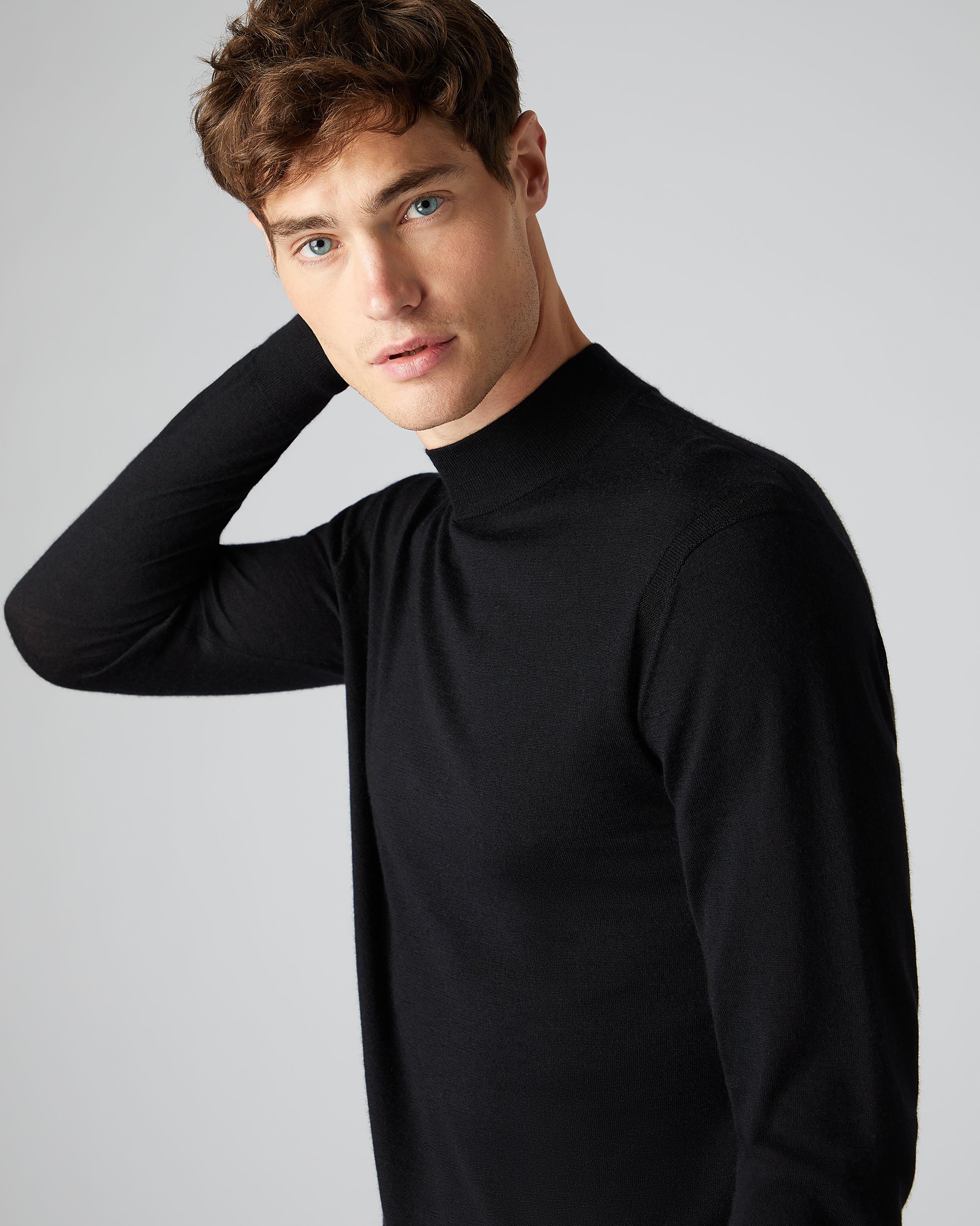 Men s Fine Gauge Cashmere Mock Turtle Neck Jumper Black N.Peal