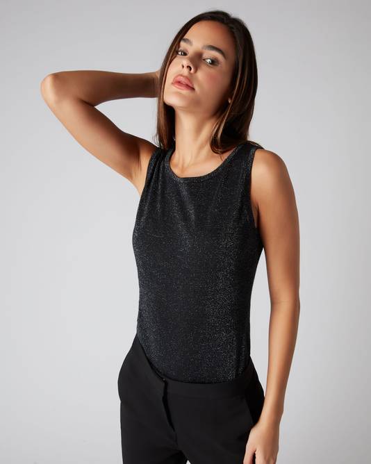 Women's Superfine Cashmere Shell Top With Lurex Black Sparkle | N.Peal
