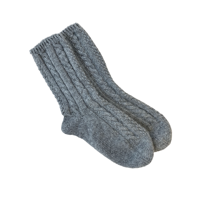 Cashmere Cable Knit Soft Grey Bed Socks