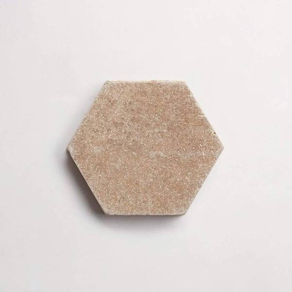 clé lapidary: pantry pavers | hex | tumbled | sand | sample 