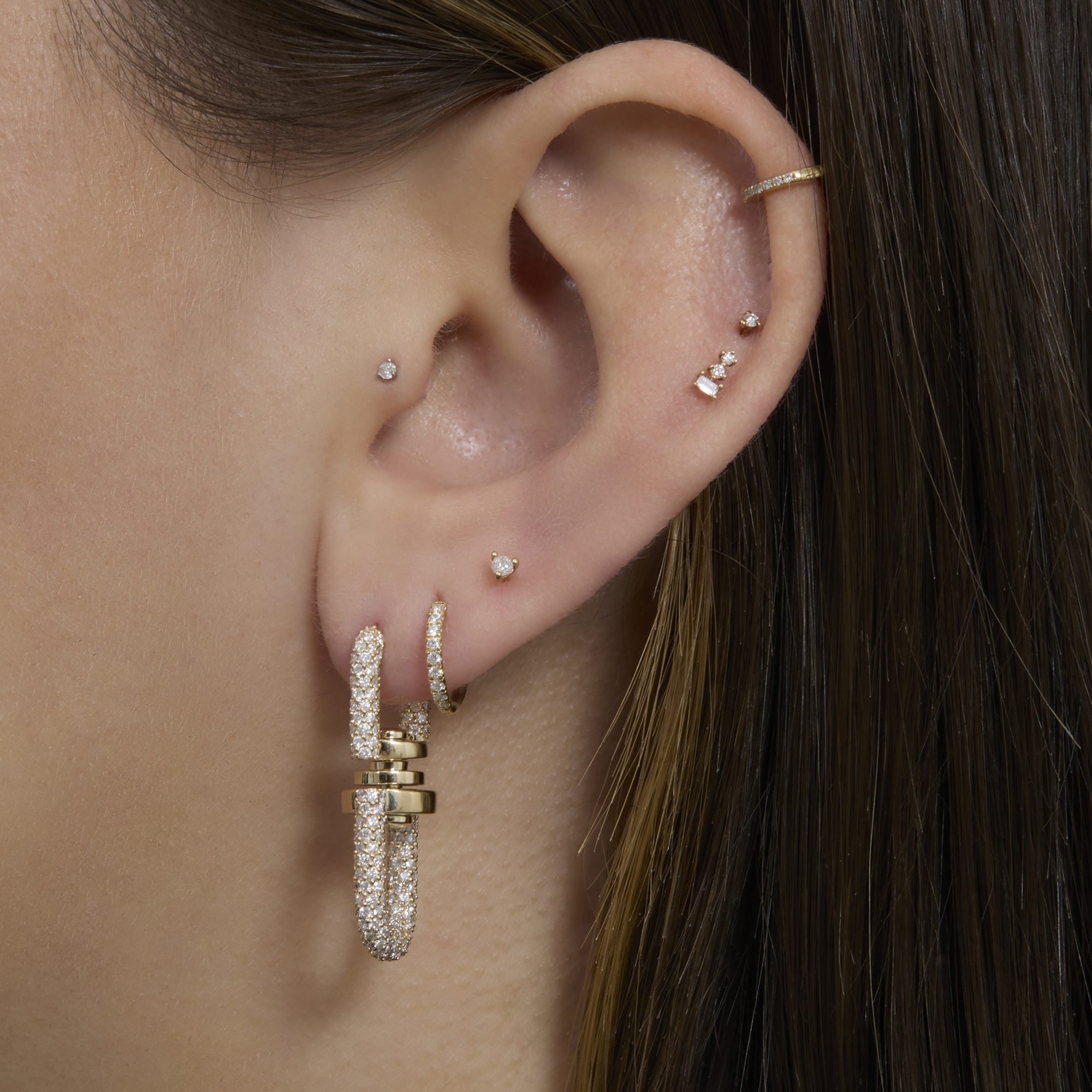◆STONEHENgE◆ Grain 14K Brown Diamond One Touch Earrings SA Starboard Diamond Earrings – STONE AND STRAND