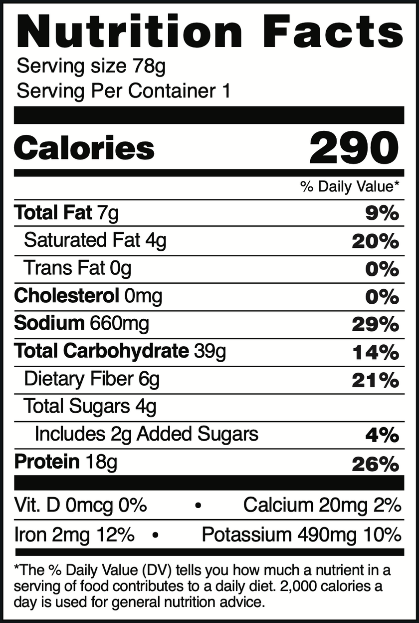 Charcoal Single Serve Noodles Nutrional Facts