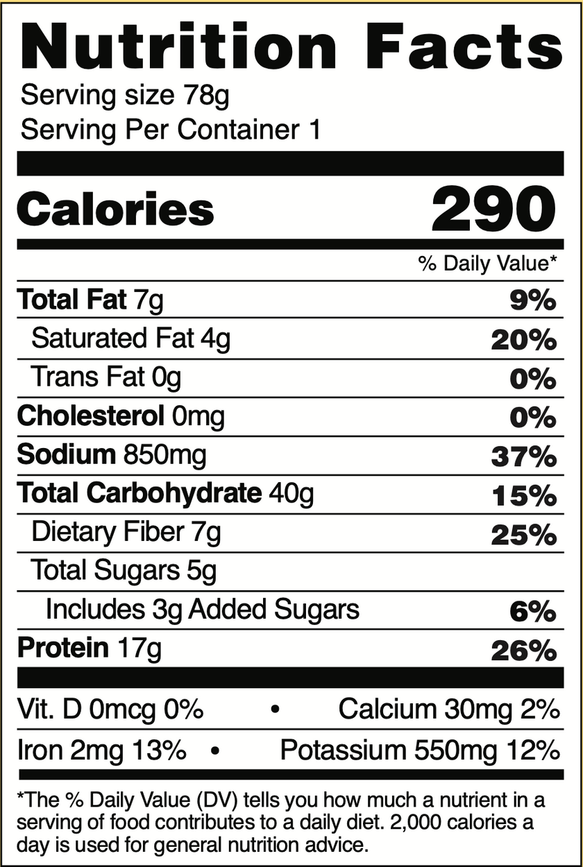 Pumpkin Single Serve Noodles Nutrional Facts