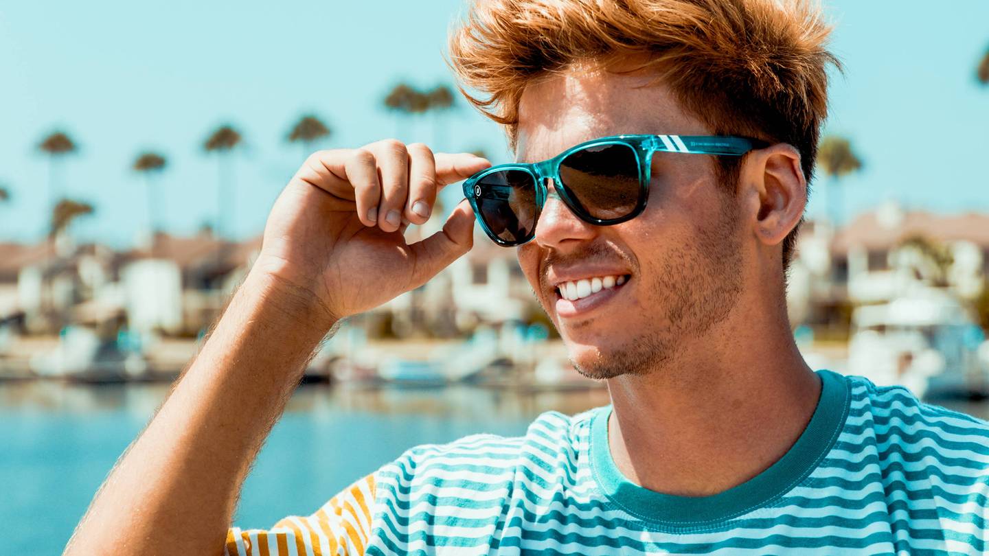 Surfliner Polarized Sunglasses - Blue & Black Frame with Smoke Lens