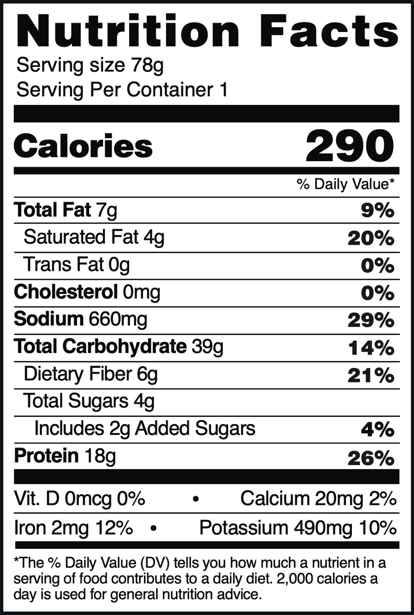 Charcoal Single Serve Noodles [8 servings/carton] Nutrional Facts