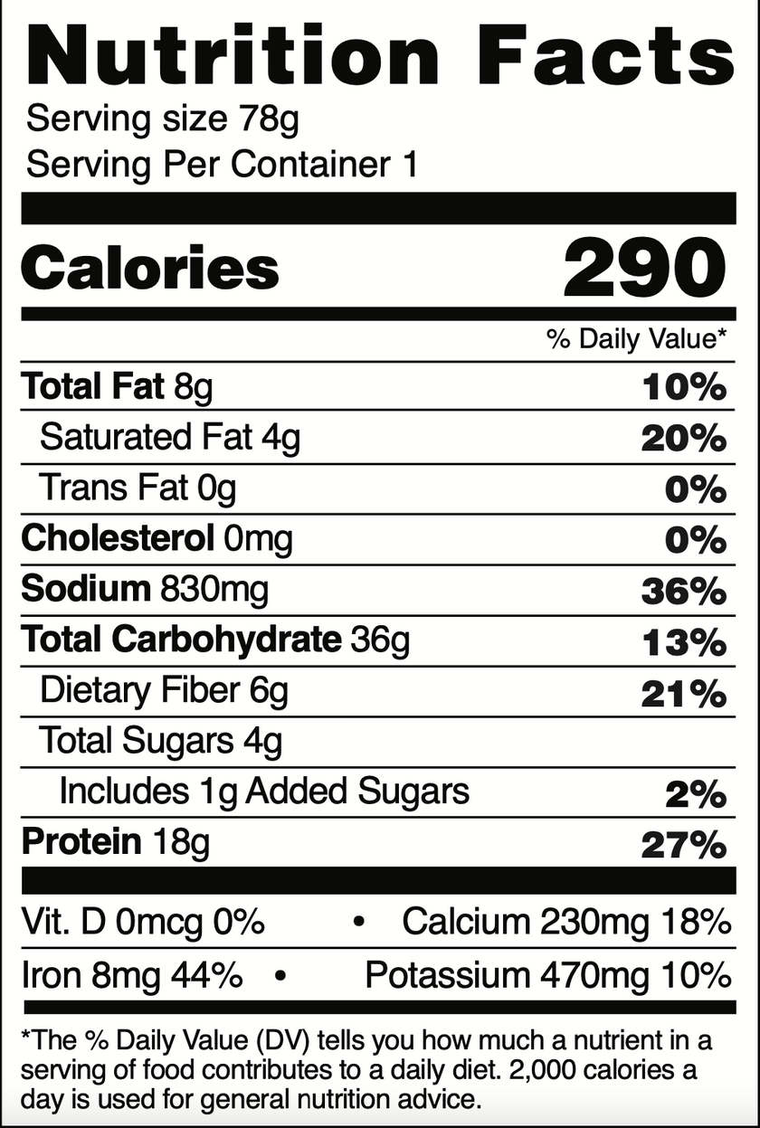 Moringa Single Serve Noodles [8 servings/carton] Nutrional Facts