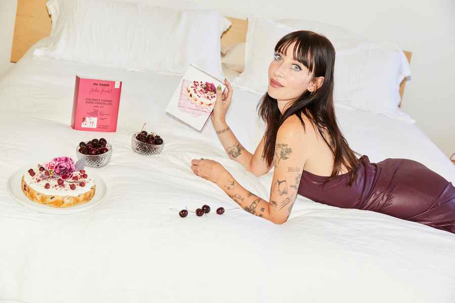 Cherry Coconut Dark Chocolate Cake KitEditorial Image of person making cake