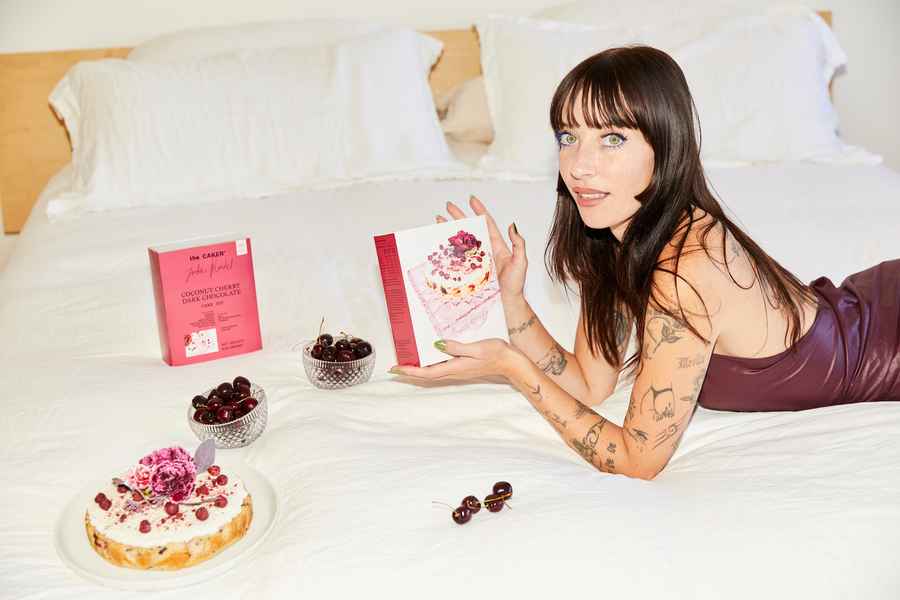Cherry Coconut Dark Chocolate Cake KitEditorial Image of person making cake
