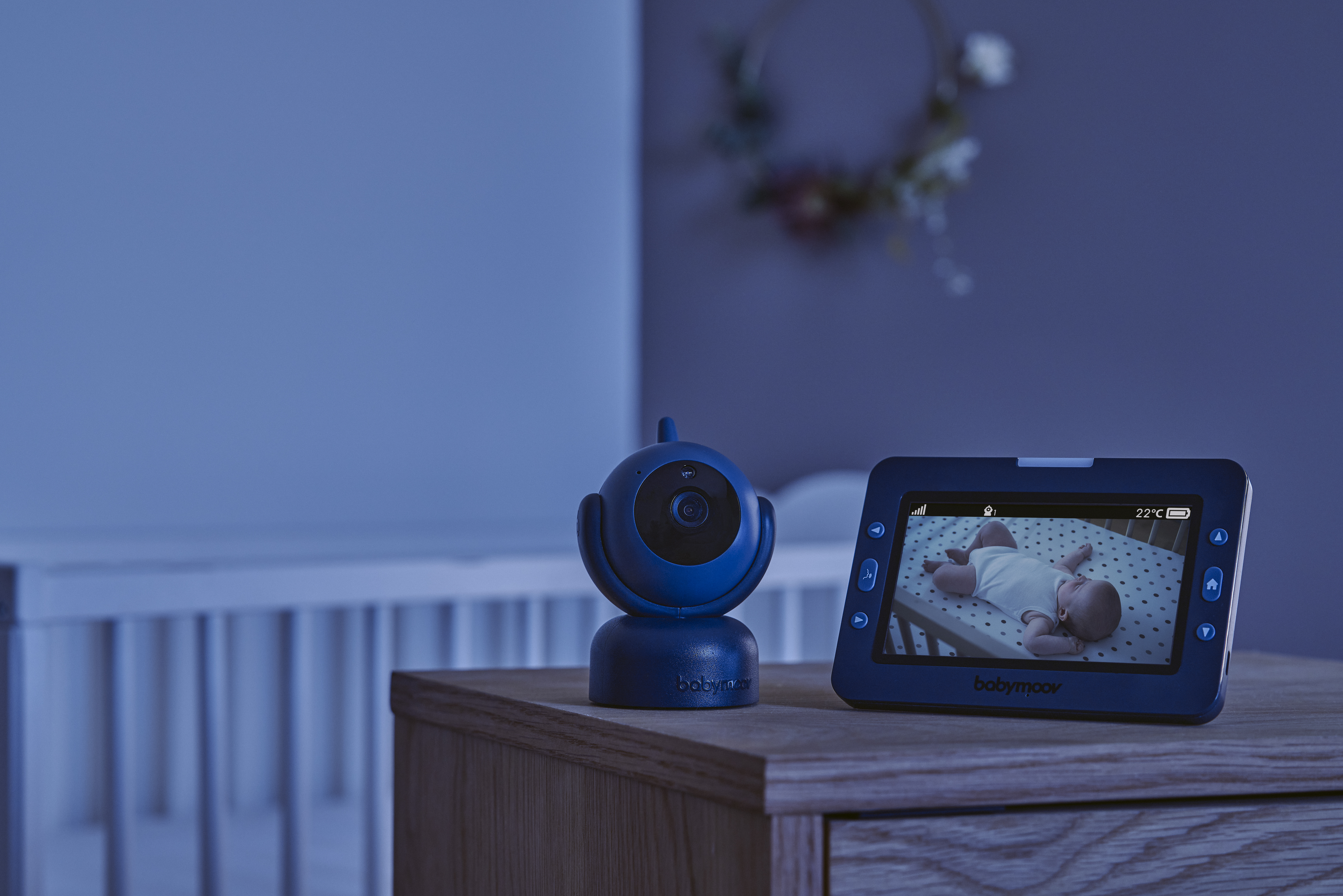 Monitor de bebé inalámbrico de 12 cm, Cámara azul con Soporte