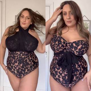 Curvy Kate Wrapsody Bandeau Swimsuit Leopard Print as worn by @x_carlyloves_x