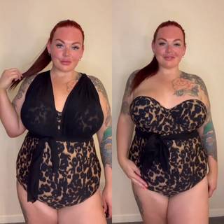 Curvy Kate Wrapsody Bandeau Swimsuit Leopard Print as worn by @missrustyrogue