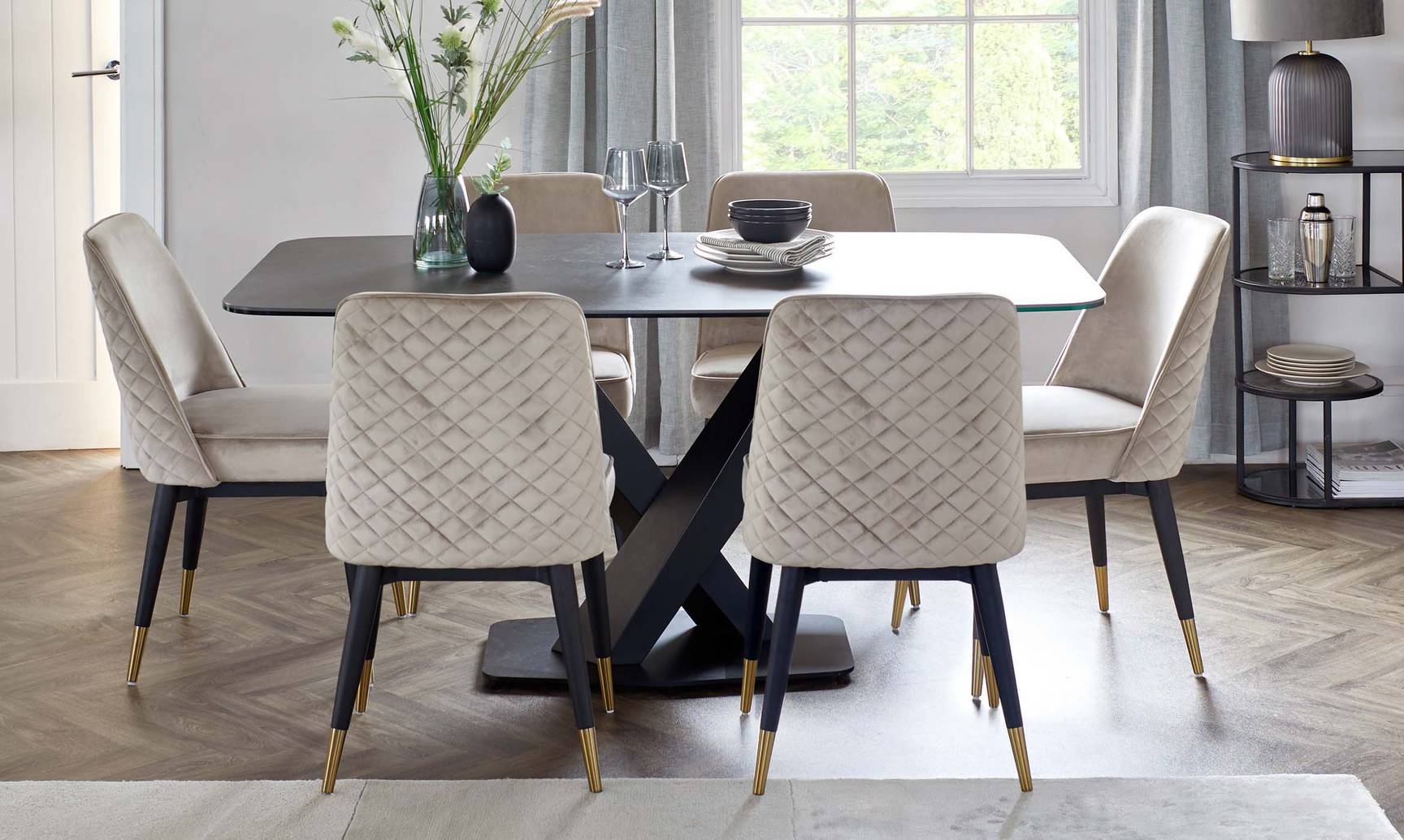 Mae Quilted Velvet Dining Chair in Champagne by