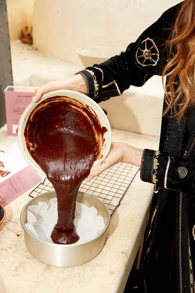 Flourless Dark Chocolate Gold Leaf Cake KitEditorial Image of person making cake