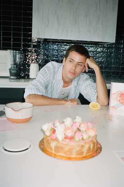 Lemon Strawberry Poppy Seed Cake KitEditorial Image of person making cake