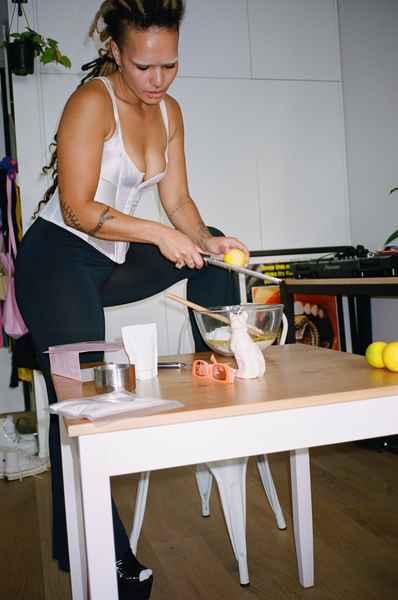 Lemon Strawberry Poppy Seed Cake KitEditorial Image of person making cake
