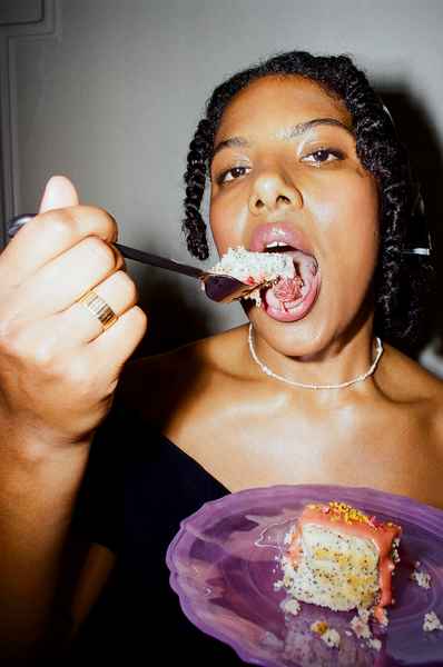 Lemon Strawberry Poppy Seed Cake KitEditorial Image of person making cake