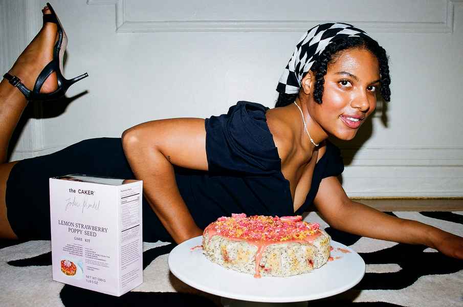 Lemon Strawberry Poppy Seed Cake KitEditorial Image of person making cake