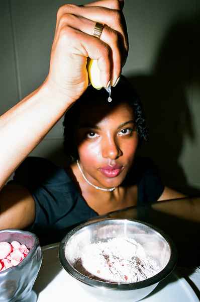 Lemon Strawberry Poppy Seed Cake KitEditorial Image of person making cake