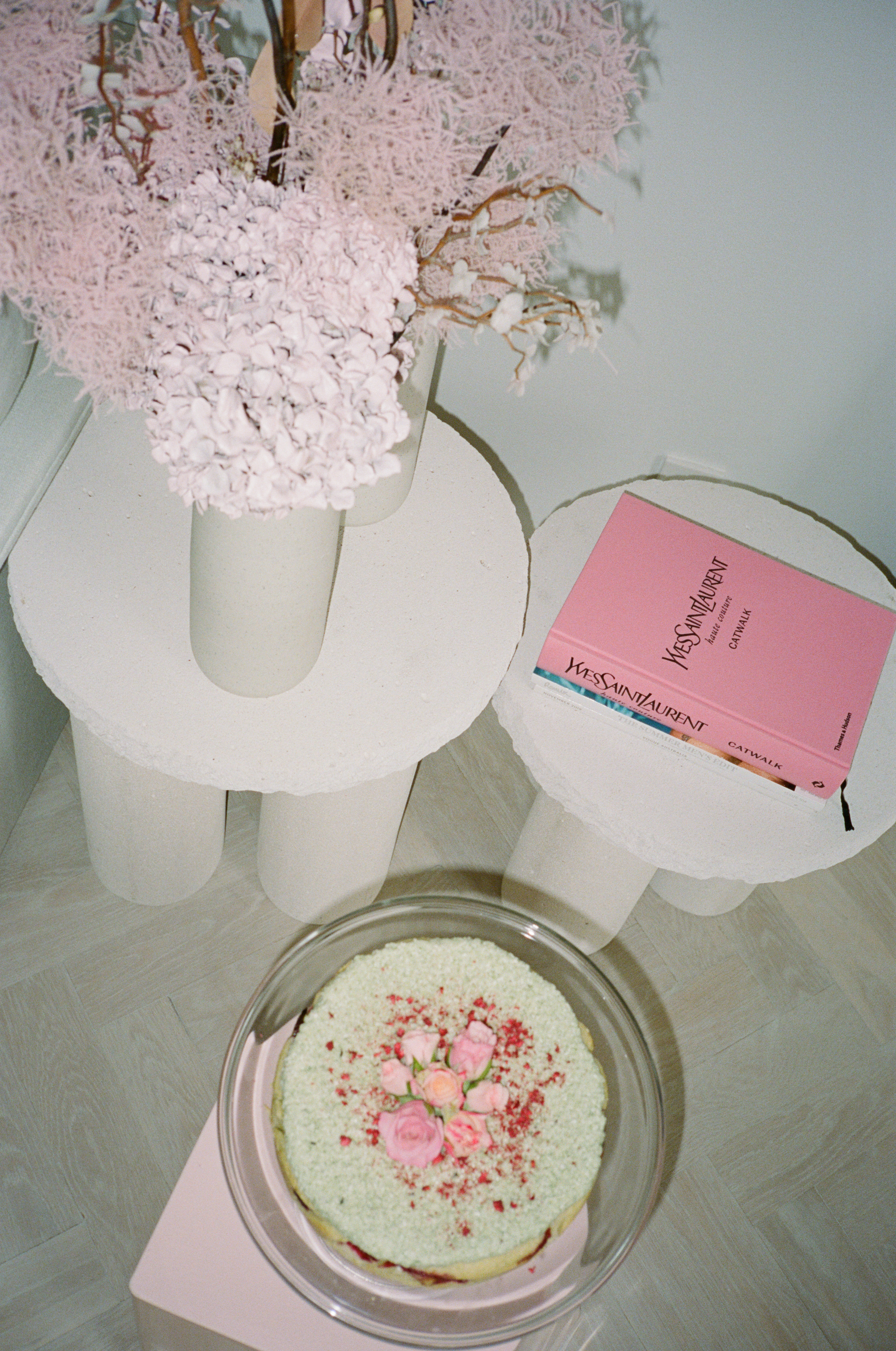 Coconut Raspberry Lime Leaf Cake KitEditorial Image of person making cake