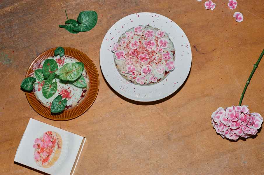 Coconut Raspberry Lime Leaf Cake KitEditorial Image of person making cake