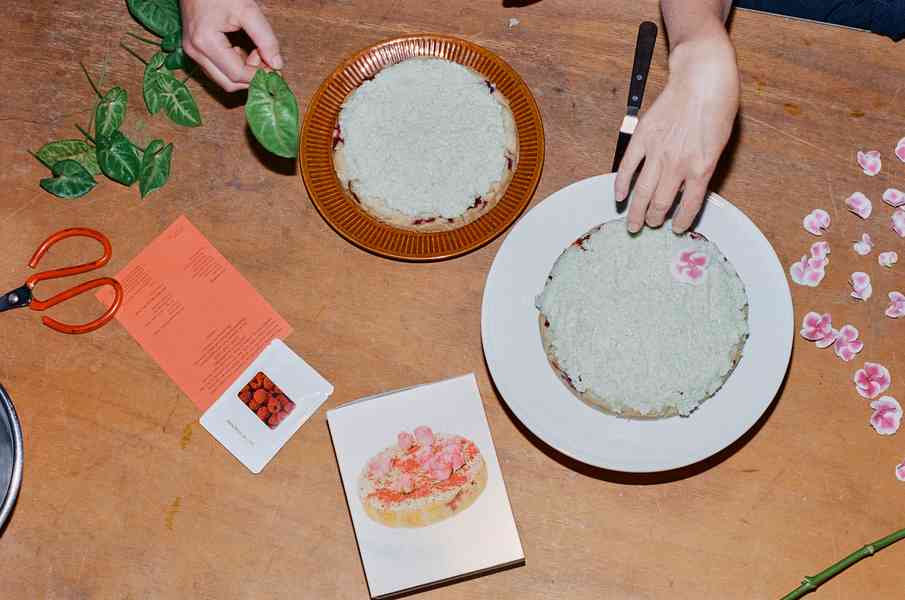 Coconut Raspberry Lime Leaf Cake KitEditorial Image  of person making cake